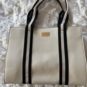 Badgley Mischka Cream Tote with Black-Trim Straps
